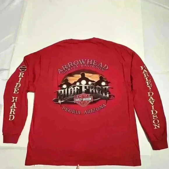 Vintage Harley-Davidson Mens Peoria AZ Flames Shield Wings Long Sleeve Shirt XL